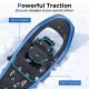 Close-up of the 25” snowshoe's toe and heel crampons, designed for powerful traction in deep snow conditions.