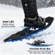 25” blue snowshoe with adjustable bindings and heel lift for easy ascents, ideal for winter hiking adventures.