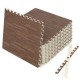 Brown wood grain foam floor mats with borders, featuring interlocking tiles for easy assembly and versatile flooring.
