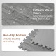 Gray wood grain foam floor mats with non-slip bottom, featuring delicate texture for stability and warmth.