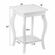 White accent sofa end side table with elegant curved legs, dimensions 16"x16"x24", perfect for small item storage.