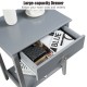 Gray wooden bedside table featuring a large-capacity drawer and open shelf for organized storage in any room.