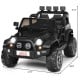 Black 12V 2-seater ride-on car with remote control, LED lights, and storage for kids' toys, perfect for outdoor fun.