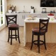 Set of 2 swivel bar stools with padded seats and ergonomic backrests, perfect for kitchen or living room use.