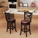 Set of 2 swivel bar stools with padded seats, ergonomic backrests, and rubber wood frames for kitchen or pub use.