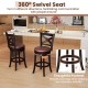Set of 2 swivel bar stools with padded seats, ergonomic backrests, and thoughtful footrests for kitchen or pub use.