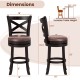 26-inch swivel bar stool set of 2 with padded seat, ergonomic backrest, and rubber wood frame for kitchen or pub use.