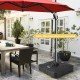 Offset patio umbrella base with wheels, 260 lbs, HDPE material, designed for stability in outdoor settings.
