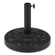 Heavy-duty round umbrella stand with adjustable knob, 26.5 lbs weight, designed for 8-9 ft patio umbrellas.
