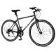 26-inch black mountain bike with 6-speed gear, all-terrain rubber wheels, and adjustable saddle for versatile riding.