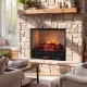 26-inch black electric fireplace insert with realistic logs, customizable flame colors, and infrared heating for cozy.
