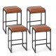 Set of 4 counter height bar stools with brown faux leather seats and sturdy metal frames, ideal for kitchen islands.