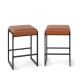 Set of 2 bar stools with brown faux leather seats and sturdy metal frames, perfect for kitchen islands and home bars.