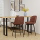 Set of 2 27-inch swivel bar stools in brown PU leather with black metal legs, ideal for kitchen islands or cafes.