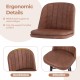 Curved backrest and padded seat of the 27-inch swivel bar stool set in brown, ideal for kitchen islands and cafes.
