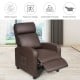 Brown recliner sofa wingback chair with massage function, adjustable angles, and side pocket for remote control storage.