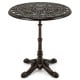 27-inch round cast aluminum patio bistro table with hollow top, featuring a vintage design and stable base for outdoor.