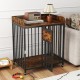 Rustic brown 27.5-inch dog crate furniture with wheels, featuring a large tabletop and lockable front door for small.
