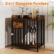 Rustic brown 27.5-inch dog crate furniture with wheels, doubling as an end table, featuring a lockable door and sturdy.