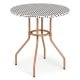 27.5 inch outdoor bistro table with a durable metal frame and PE rattan top, perfect for patio or garden use.