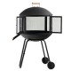 28-inch portable black fire pit on wheels with log grate, designed for heating and barbecue, featuring a rust-resistant.