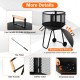 28-inch portable fire pit with wheels, log grate, and safety features for easy outdoor heating and barbecue.