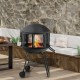 28-inch black portable fire pit on wheels with log grate, ideal for heating and barbecue, featuring a rust-resistant.