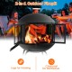 28-inch portable fire pit on wheels with log grate, black finish, ideal for heating and barbecue in outdoor settings.