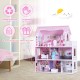 28-inch pink dollhouse with 5 rooms, balcony, and 8 furniture pieces, perfect for imaginative play with mini dolls.