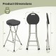 28-inch portable folding stool with a sturdy steel frame, featuring a wide seat and footrests for comfort and stability.