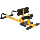 3-in-1 sissy squat ab workout machine in yellow and black, designed for home gym exercises like squats and push-ups.
