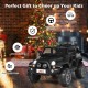 Black 12V 2-seater ride-on car with remote control, storage box, and LED lights for kids' outdoor fun.