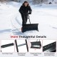 Detail of the 29-inch snow pusher's reinforced crossbars and soft anti-slip grips for enhanced stability and durability.