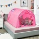 Pink kids play tent with double net curtains, made of peach skin fabric, ideal for indoor games and bedroom decor.