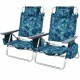 Two navy outdoor folding beach chairs with 5-position adjustable backrests, perfect for camping and sunbathing.