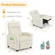 Kids recliner lounge sofa in white with adjustable backrest, waterproof PU leather, and side pocket for toys.
