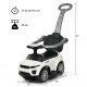 3-in-1 white ride-on push car for toddlers with removable parental handle, music, and storage space for toys.