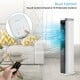 Portable evaporative air cooler in white with remote control, featuring 4 fan speeds and 60° wide oscillation for.