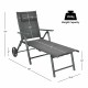 Gray patio reclining chaise lounge with adjustable neck pillow, foldable design, and 150kg weight capacity for outdoor.