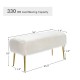 Upholstered faux fur vanity stool with golden legs, 36" long, 330 lbs capacity, perfect for makeup rooms or extra.