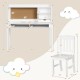 Kids desk and chair set in white with hutch and storage, perfect for study and organization in small spaces.