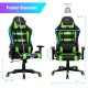 Adjustable swivel gaming chair in green with RGB lights, ergonomic design, and dimensions for optimal comfort and.