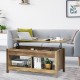 Lift top coffee table in natural finish with hidden storage and lower shelf, ideal for study room or living space.