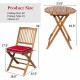 Folding wooden bistro set featuring two cushioned chairs and a round table, made of solid acacia wood for outdoor use.