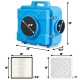 Industrial commercial air scrubber with HEPA filter, blue housing, and variable speed control for effective odor.