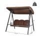 3-seat outdoor porch swing with adjustable canopy and cushions, sturdy steel frame, ideal for backyard relaxation.