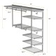 Adjustable closet organizer kit in gray with shelves and hanging rods, designed for 4 to 6 ft wide closets.
