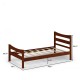 Twin size walnut platform bed frame with solid wood slats, 35.5" high, ideal for space-saving storage and stylish decor.