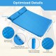 Self-inflating camping mat with pillows in blue, featuring waterproof PVC surface and compact storage for outdoor use.