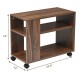 Multifunctional 3-tier side table with wheels, made of particle board, featuring ample storage for books and remote.